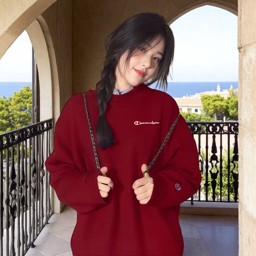 七彩冠军新年红加绒厚重磅卫衣女