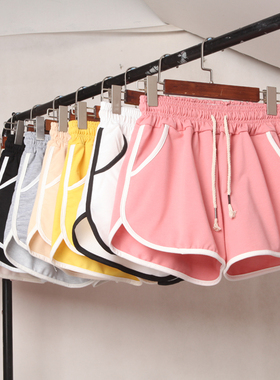 夏季家居休闲高腰冰丝大码跑步运动短裤女黑色夏天显瘦宽松阔腿裤