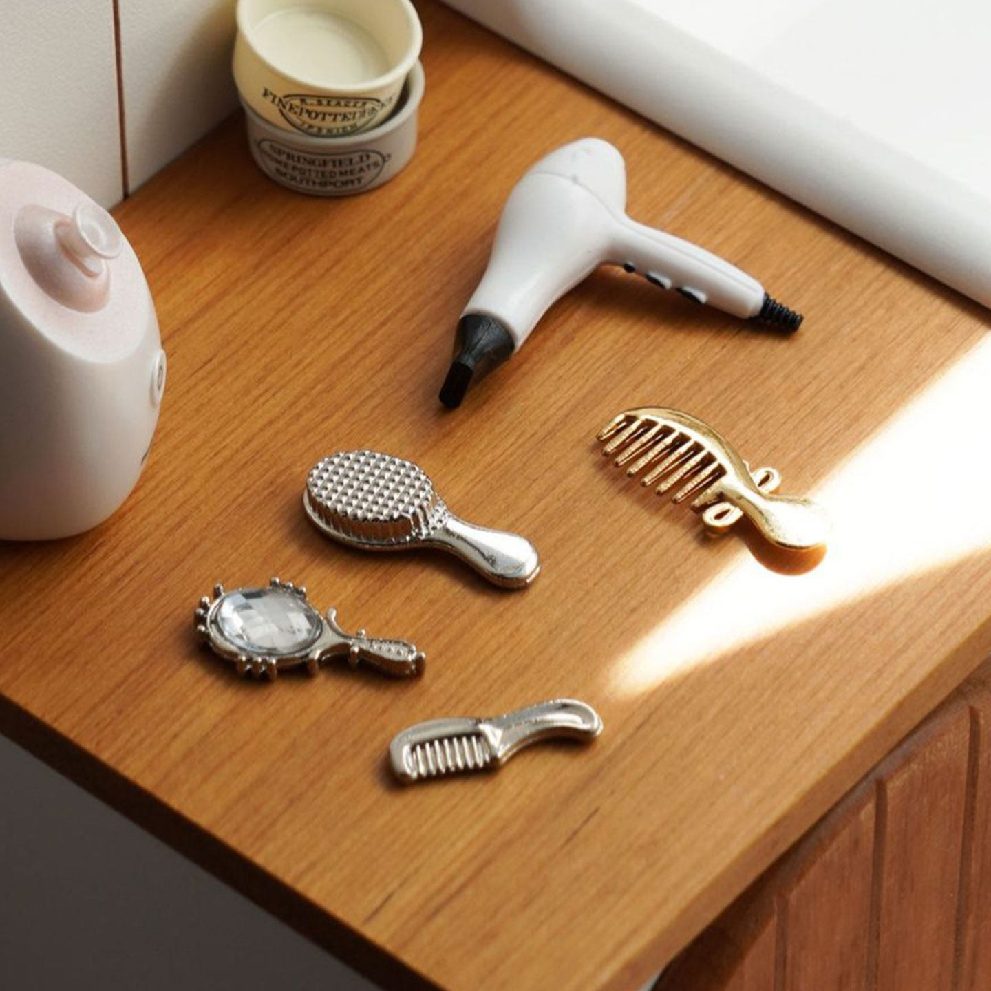 微缩吹风机模型bjd袖珍梳子dollhouse迷你镜子梳妆套装拍摄道具