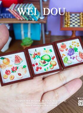 微缩娃屋挂画bjd12分迷你现代插画dollhouse客厅场景配件简约画框