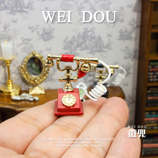 12分BJD微缩复古电话机ob11娃屋金属欧式电话迷你场景拍摄道具