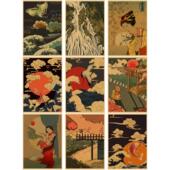 日风拍摄背景墙贴画 饰画 浮世绘复古牛皮纸海报 日本绘画怀旧装