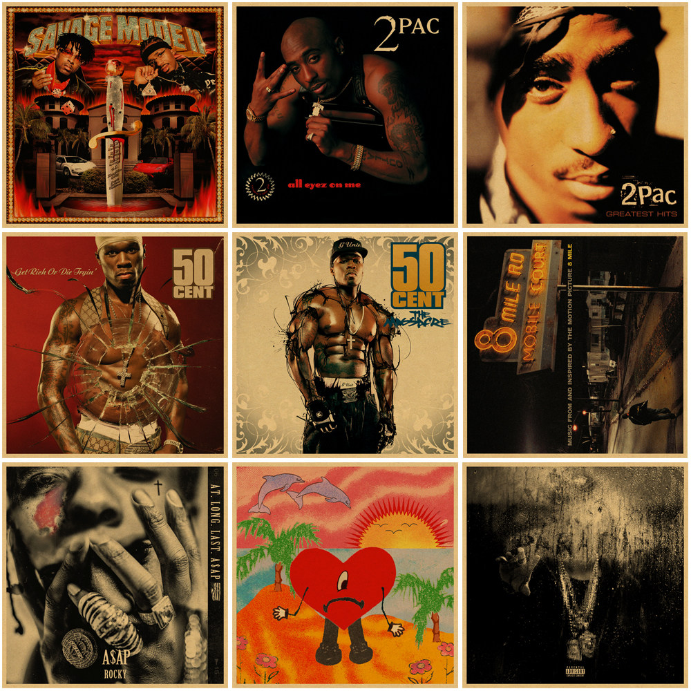 欧美经典嘻哈说唱专辑封面海报hiphop复古牛皮纸画房间卧室装饰画,家居饰品,现代装饰画,淘宝优惠券,粉丝福利购,淘宝优惠卷