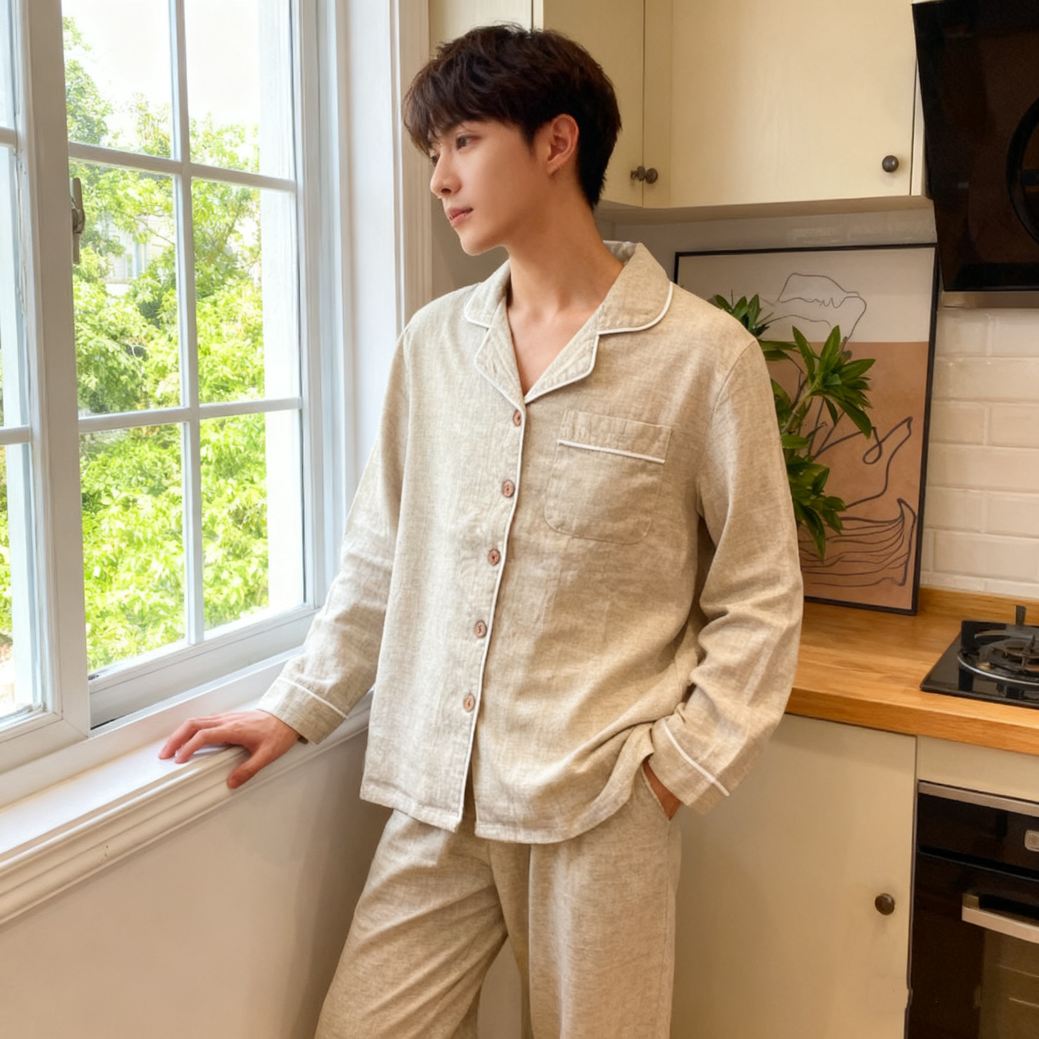 【专享391】100汉麻睡衣男睡衣/家居服套装