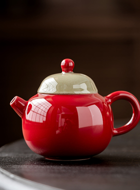 尚器 故宫红秘色青瓷福禄壶 新中式红色泡茶壶家用陶瓷单壶小茶壶