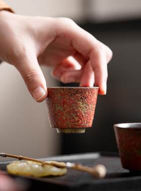 老岩泥红色茶具杯子小茶杯陶瓷侘寂杯个人专用主人杯茶具茶杯茶盏