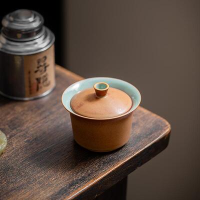 尚器 二才盖碗带盖泡茶杯茶盏敬茶碗陶瓷功夫茶具复古姜黄窑变釉
