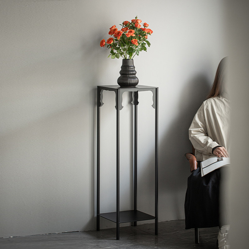 新中式侘寂风铁艺花架香几落地架木马人花盆托架当代室内花台盆几
