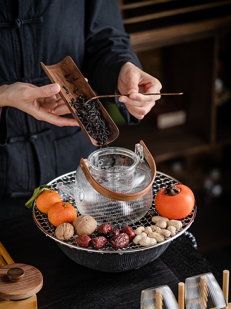 围炉电陶炉煮茶专用煮茶器煮茶炉耐高温全玻璃烧水壶养生茶壶小型