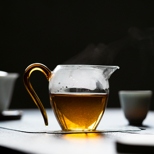 【承诺100%断水】草堂公道杯玻璃小号耐热彩把防烫分茶器茶海蛋盅