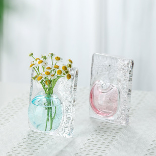 手工水晶玻璃海洋之心透明小花器迷你小花瓶装饰桌面雅致摆件家居
