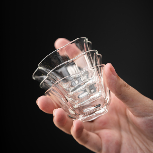 高硼硅高透玻璃小茶杯 玻璃茶杯精致花口杯 尚器 梅花品茗杯