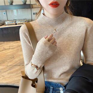 保暖洋气内搭长袖 秋冬新款 软糯修身 胖MM半高领针织打底衫 毛衣 大码