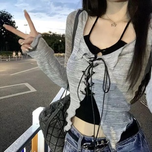 胖妹妹针织开衫 大码 外搭吊带女春夏收腰显瘦设计感防晒上衣两件套