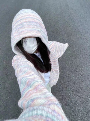 针织开衫连帽大码宽松显瘦外套