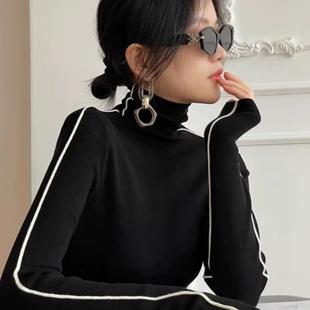 高领针织打底衫女秋冬新款大码胖妹妹内搭长袖修身显瘦t恤上衣潮