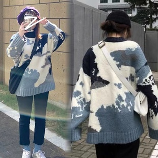 打底加厚圣诞毛衣女 秋冬装 新款 大码 胖MM慵懒风宽松外穿提花针织衫