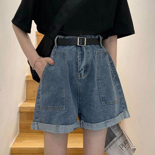 高腰牛仔短裤女夏装2026新款大码胖妹妹宽松显瘦百搭阔腿卷边热裤