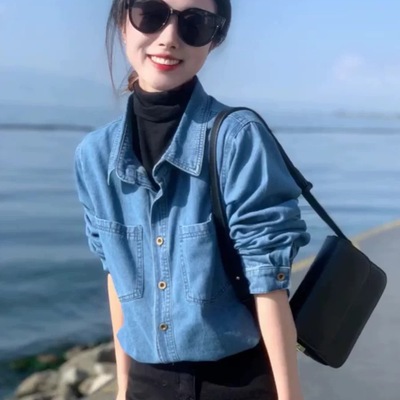 高级感牛仔衬衫外套宽松叠穿衬衣