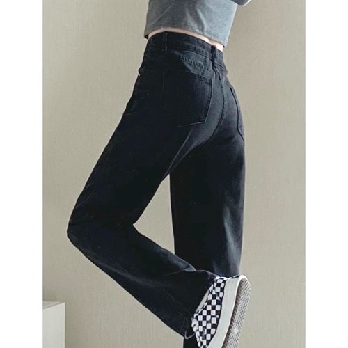 直筒牛仔裤秋季高腰宽松显瘦阔腿