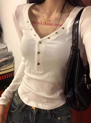 长袖打底衫修身显瘦女V领收腰