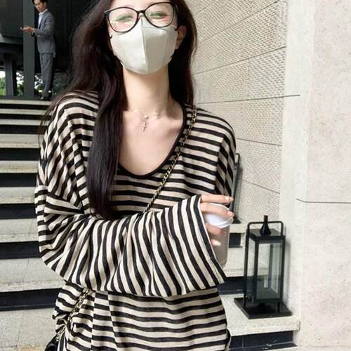 长袖慵懒风条纹防晒罩衫外搭上衣