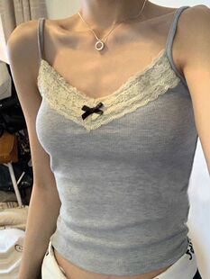 灰色吊带小背心女春夏季新款大码胖妹妹蕾丝花边外穿美背内搭上衣