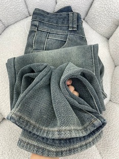 高腰直筒麦穗牛仔裤女春夏港味复古大码微胖妹妹显瘦宽松阔腿裤子