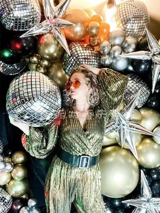 网红ins镜面银色迪斯科disco舞厅铝膜气球直播间酒吧ktv装 饰布置