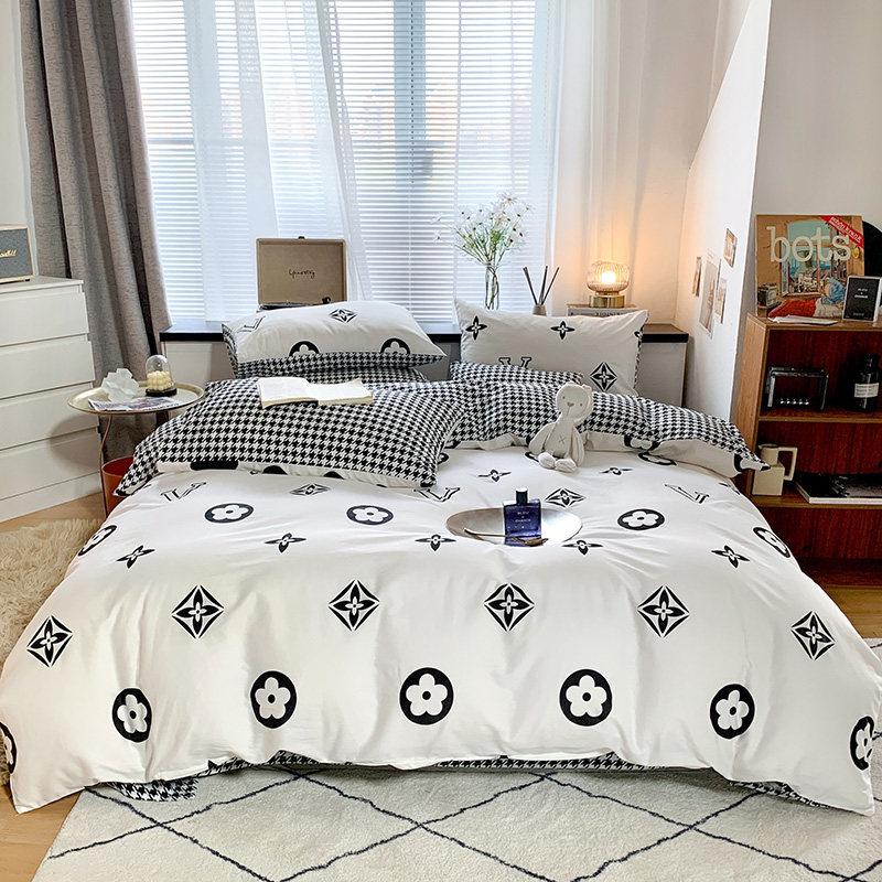 全面简约黑白风格床品四件套学生三件套1.2米1.5床单1.8床笠春秋