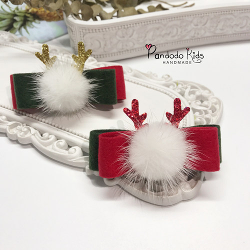 麋鹿角毛呢蝴蝶结儿童发夹