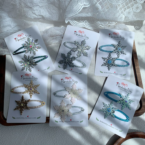韩国ins同款手工发夹闪钻雪花儿童发饰 不伤发发量少宝宝发夹BB夹