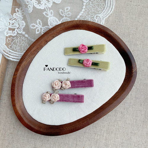 PANDODO手工玫瑰花朵发夹儿童发饰 甜美女童边夹刘海夹
