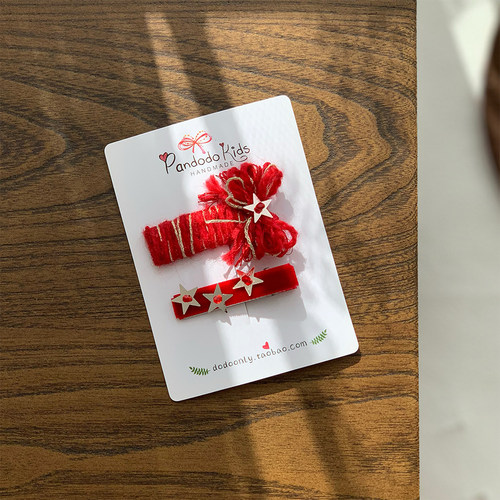 哚哚自制小众 女童新年发夹红色发夹 宝宝发饰 星星发夹 chii