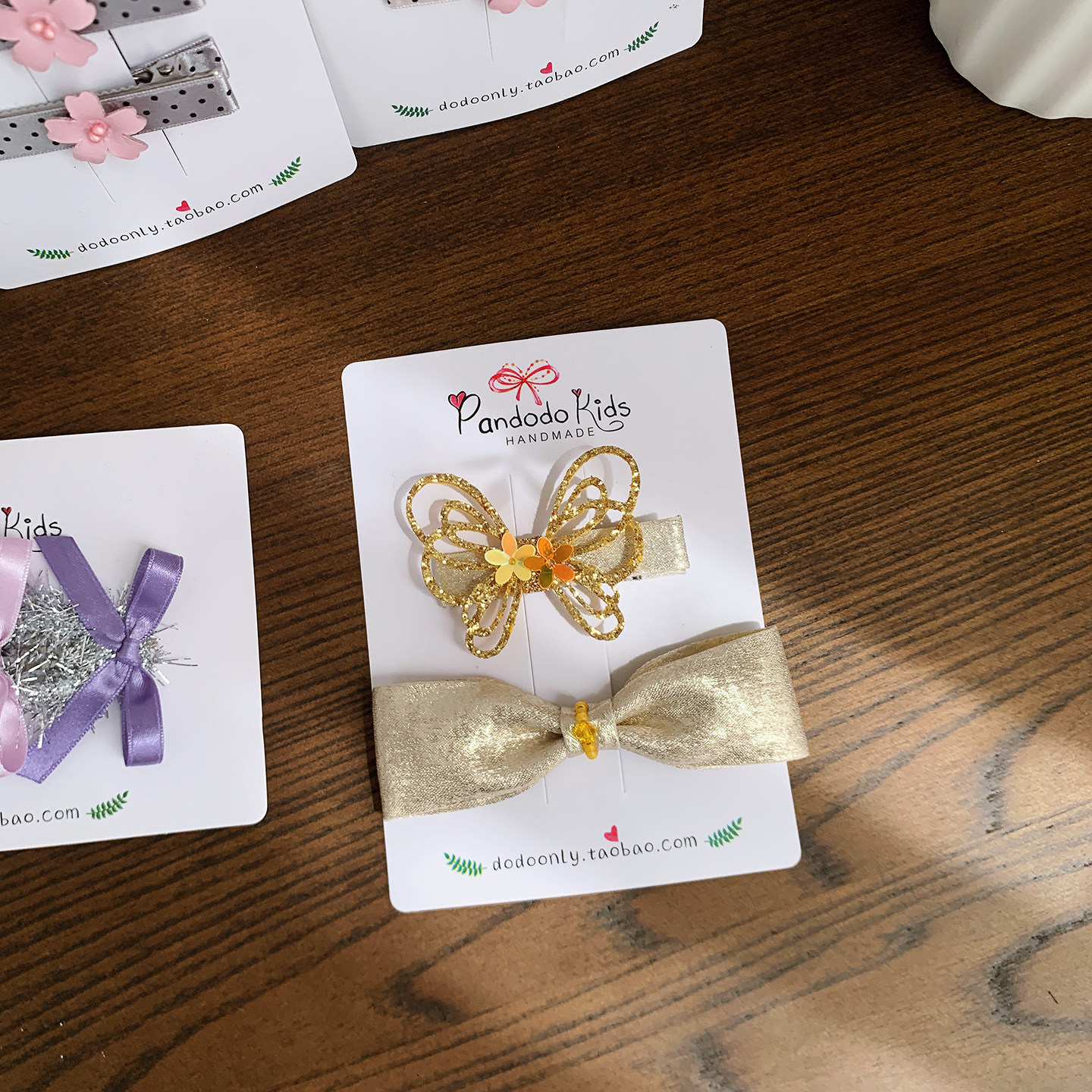 包邮小众浅金色系女童公主裙气质穿搭发饰蝴蝶边夹蝴蝶结发夹发卡