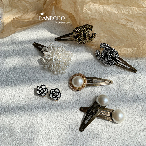 Pandodo原创手作 小香风系列发饰字母珍珠发夹儿童发圈 复古亲子
