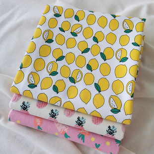 外贸纯棉12安帆布小清新柠檬水果印花渔夫帽背包布料沙发汽车坐垫