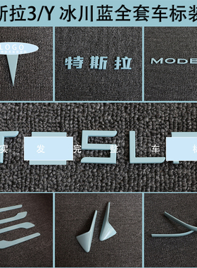 适用特斯拉ModelY/3焕新车标冰川蓝色尾门贴门把手装饰丫配件改装