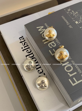 香菜商店【胖胖土星】温柔星球饱满半球珍珠质感耳钉耳饰 两色入