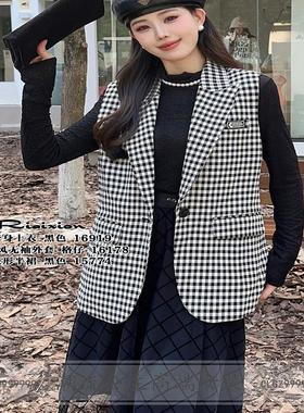 R牌特价秋季千鸟格16178韩版时尚复古马夹背心洋气
