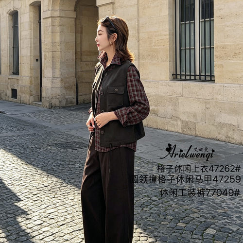 SJayova秋冬女款格子工装马甲