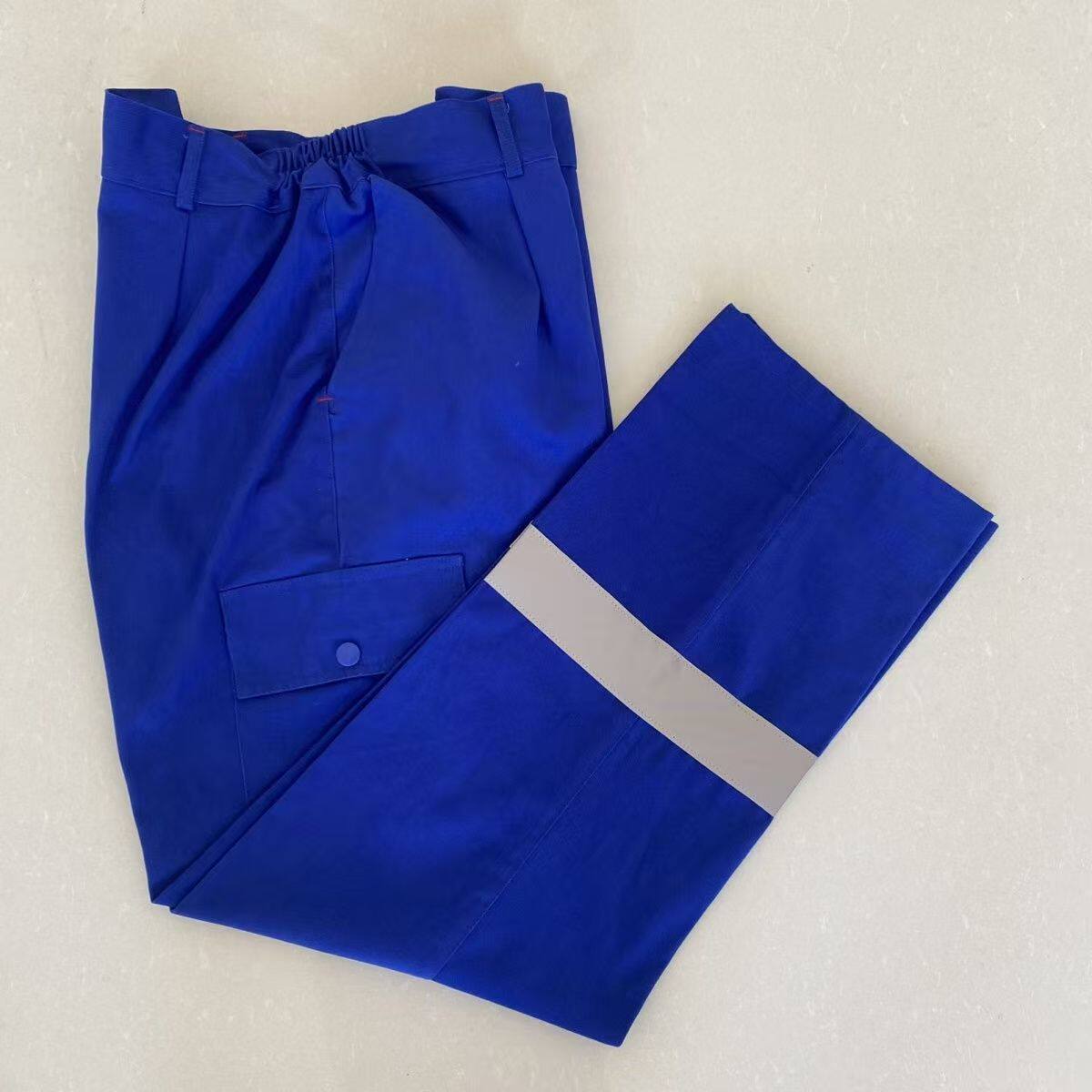 厚款纯棉艳蓝色反光条工作服裤子