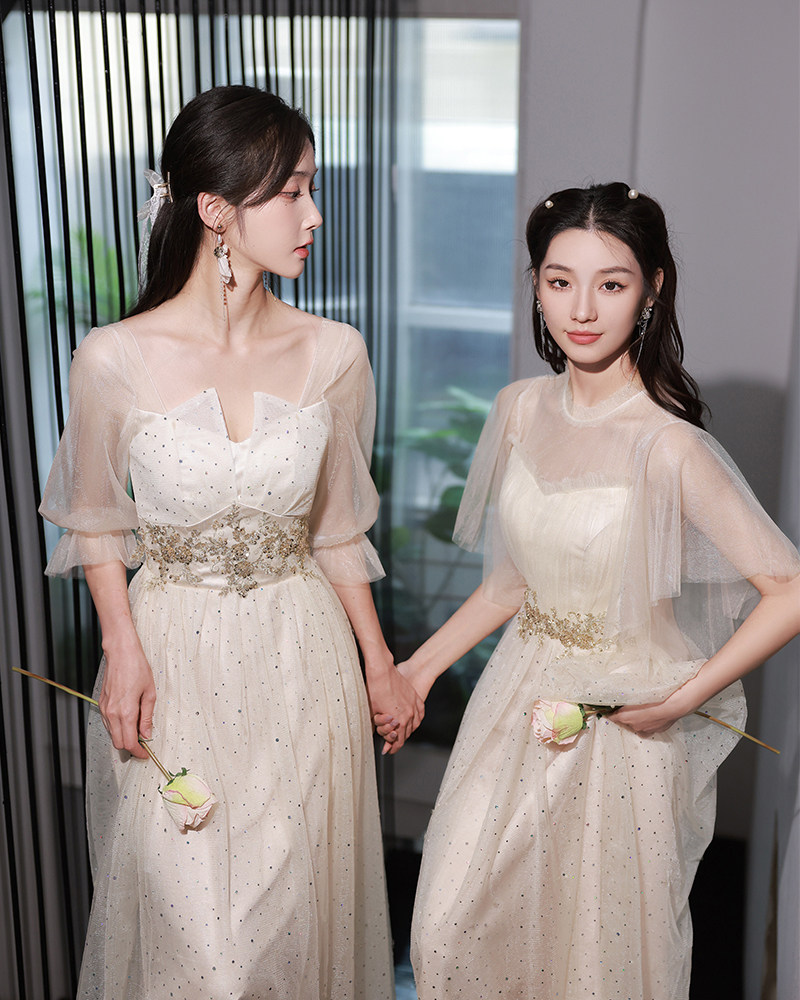 香槟色伴娘服2023新款结婚显瘦姐妹裙伴娘团仙气质学生毕业小礼服
