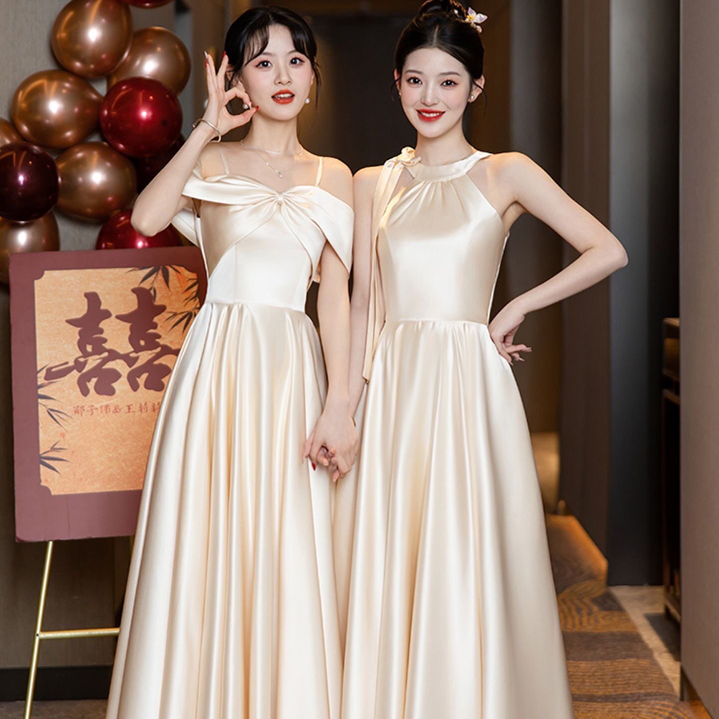 缎面伴娘服一裙多穿百搭日常宴会