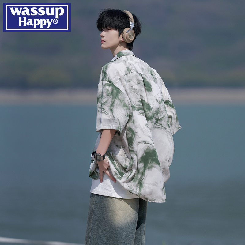 wassuphappy扎染短袖衬衫