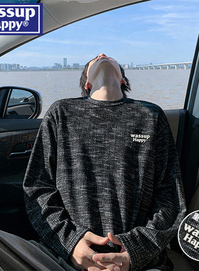 wassup happ复古长袖t恤男款春秋季潮流圆领情侣打底衫休闲上衣服