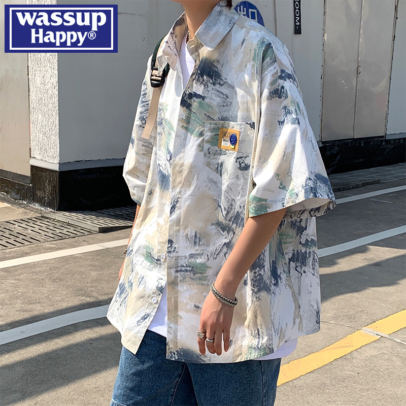 wassuphappy短袖衬衫潮流百搭