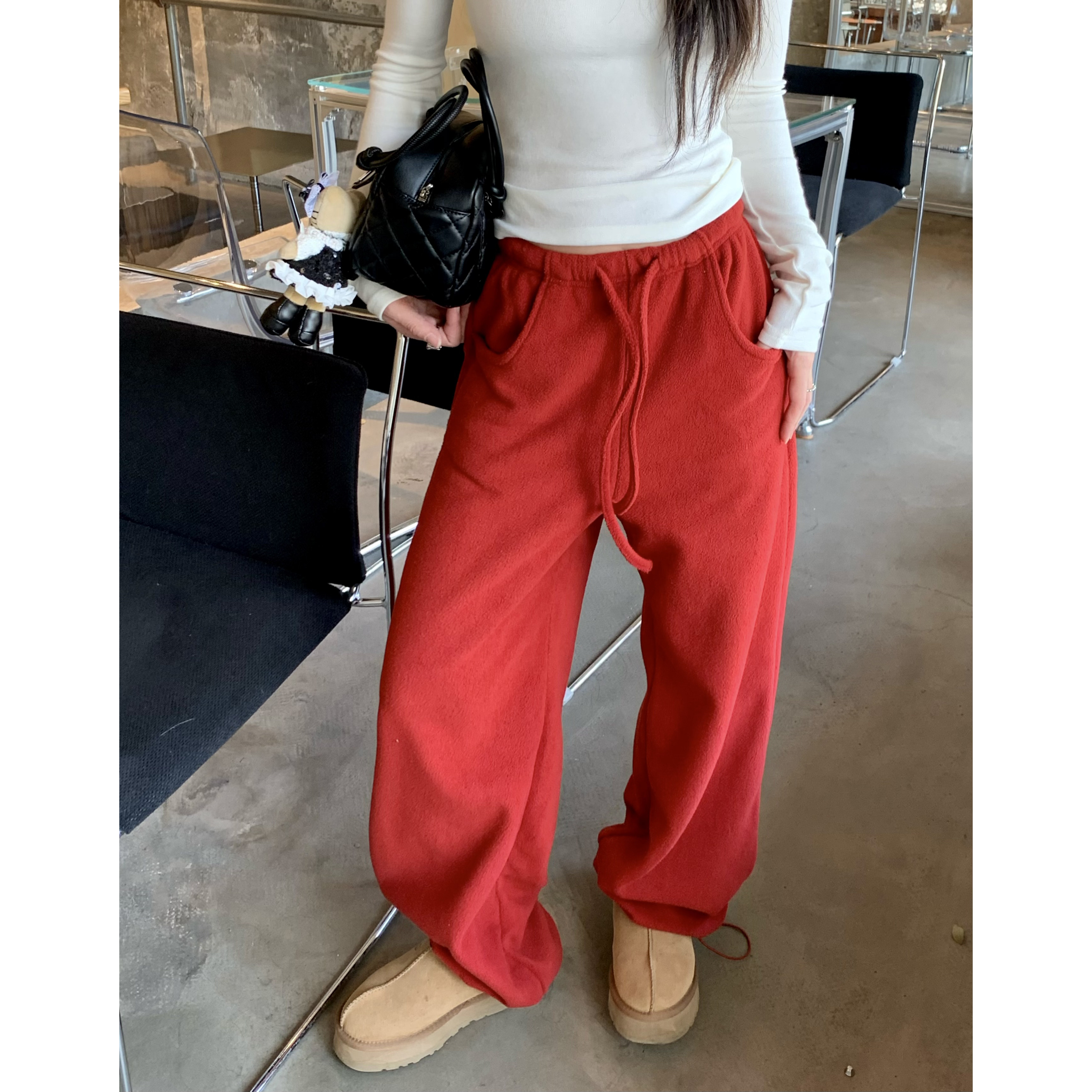 桃吱吱早春新款弹力阔脱裤气质休闲时尚腰束口设计感百搭宽松卫裤,女装/女士精品,卫裤,淘宝优惠券,粉丝福利购,淘宝优惠卷
