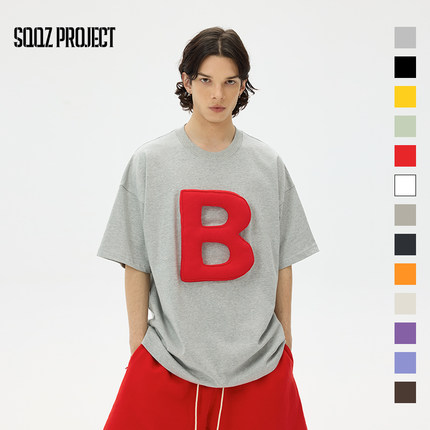 SQQZ PROJECT 春夏新款立体撞色26个字母圆领宽松短袖T恤情侣同款