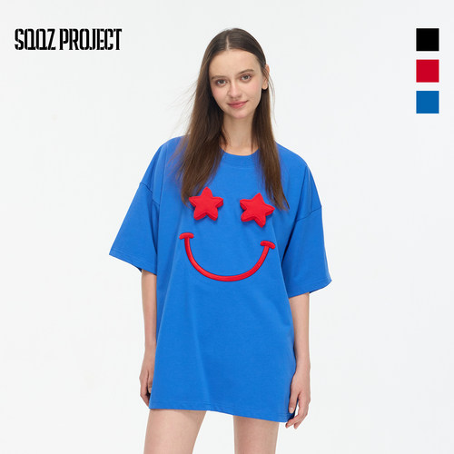 SQQZ PROJECT春夏新款 立体塞棉星星眼笑脸图案短袖T恤男女同款
